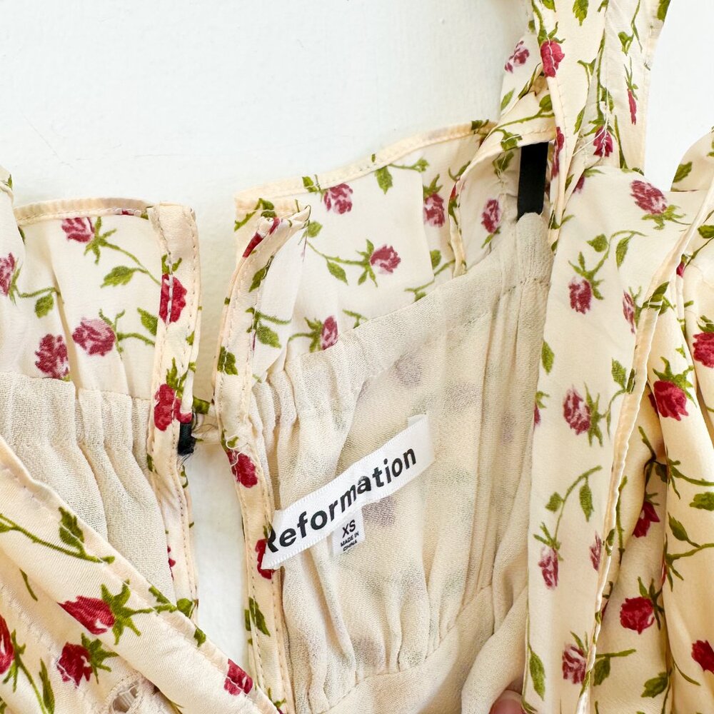 Reformation | Erdem 100% Silk Midi Dress in Nicola Floral Cream - Picture 8 of 10